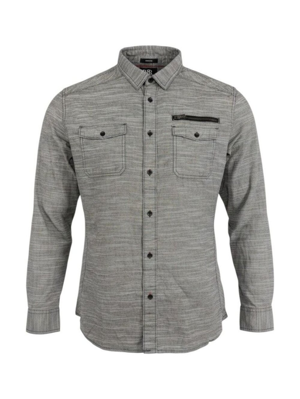 Rock & Republic Mens Gray Long Sleeve Button-Up Shirt Chest Pockets Zipper L